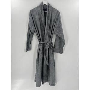 Vintage Nautica Robe Mens Small/Medium Black White Plaid Belted Pockets Cotton